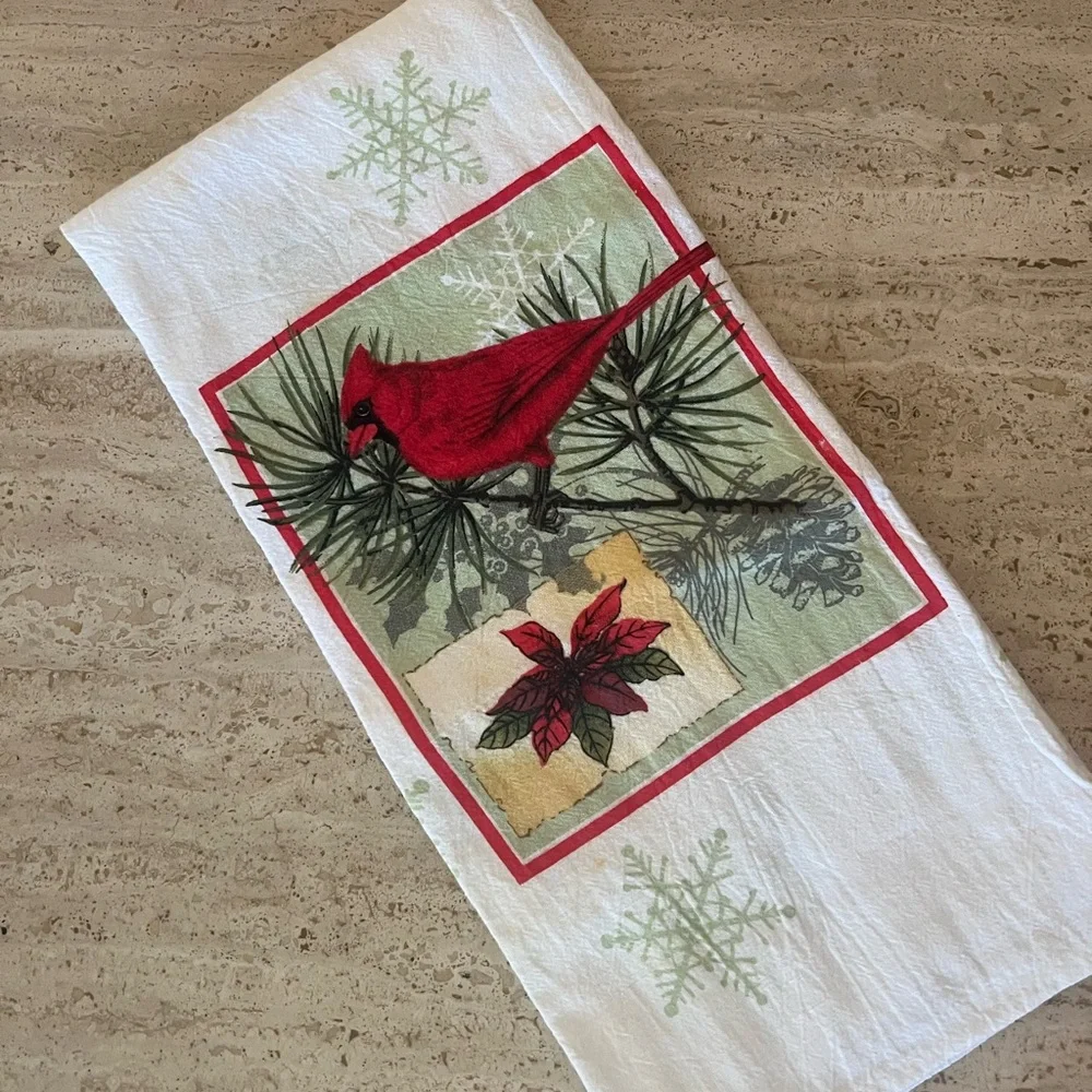 Vintage Red Cardinal Winter Tea Towel - Picture 2 of 7